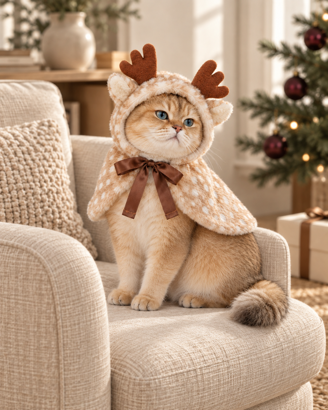 The Reindeer Cape styled in a warm festive Christmas setting.