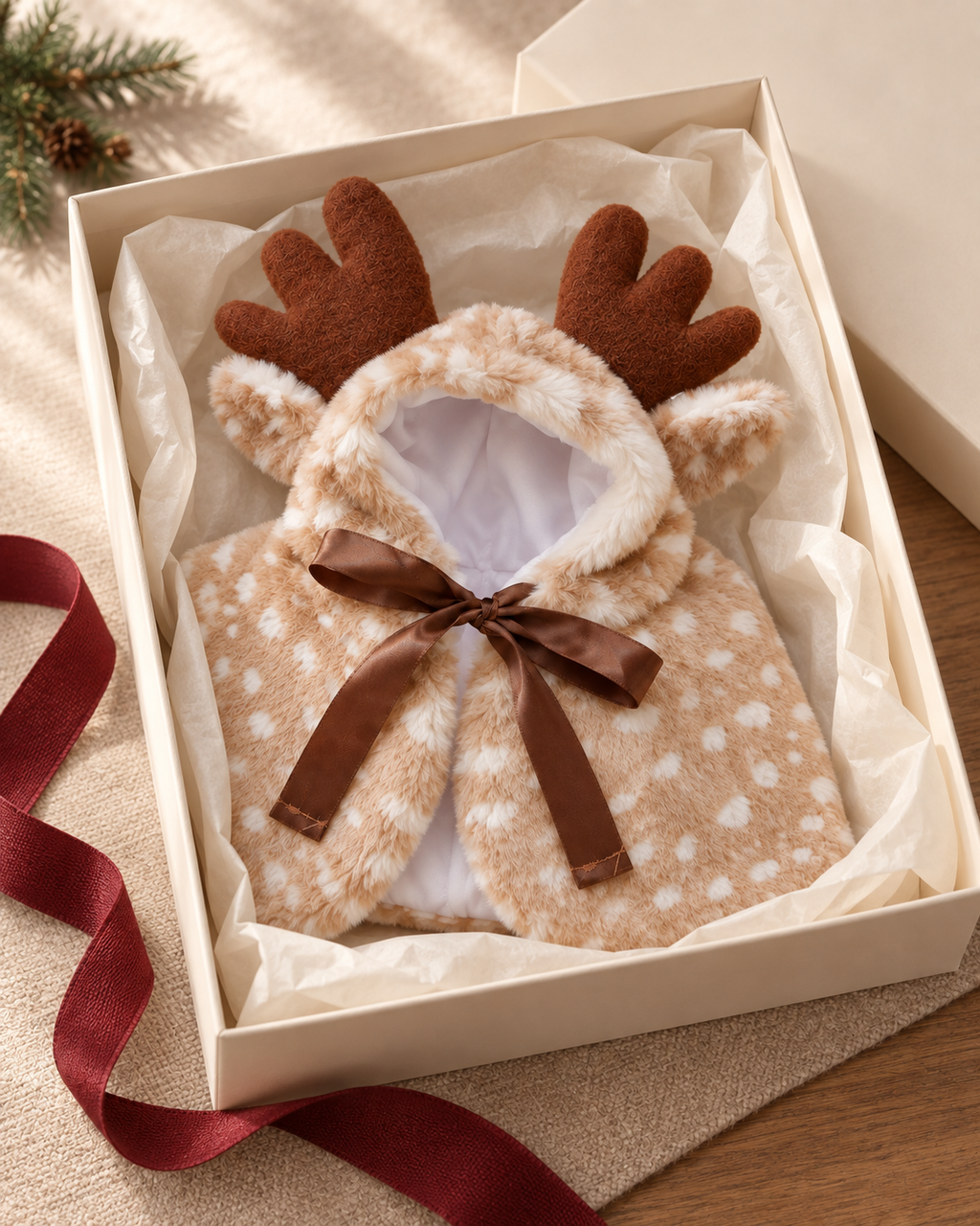 Editorial view of The Reindeer Cape styled for the Bello Parlour Christmas Edit.