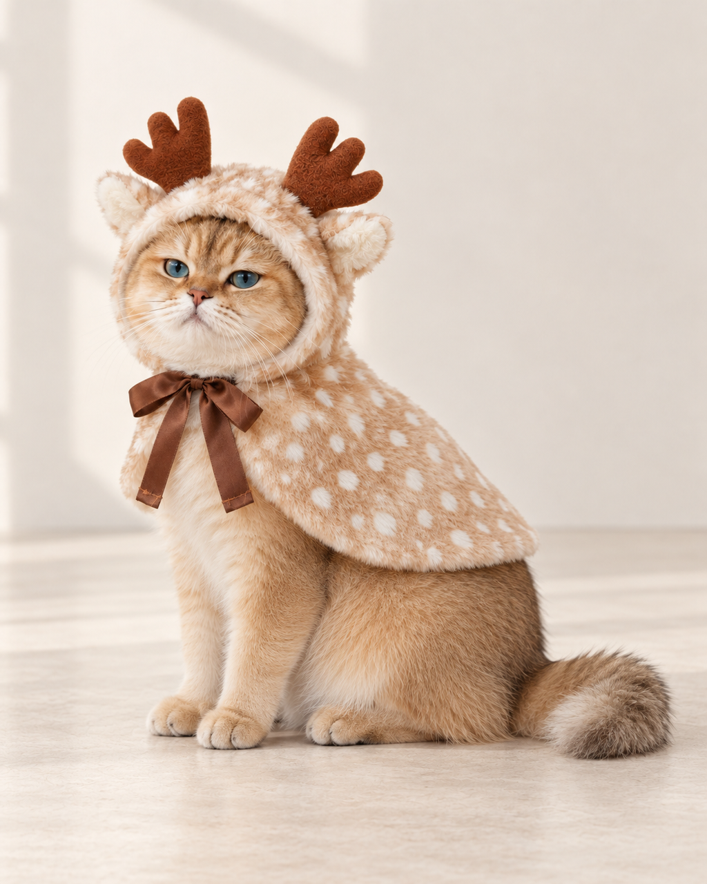 Alternate view of The Reindeer Cape showing its hooded reindeer details and cape silhouette.